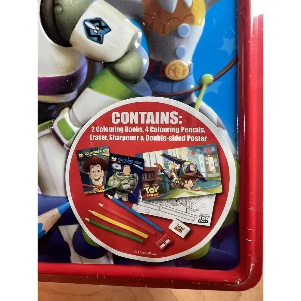 Disney Pixar Toy Story Travel Tin Coloring Books, Pencils, Poster Set